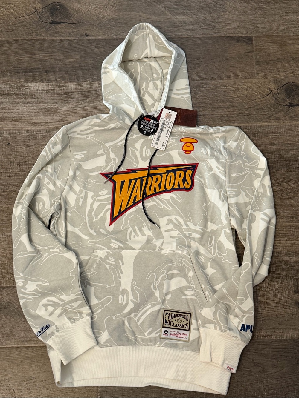 Aape x Mitchel & Ness Warriors Gray Camo Pullover Hoodie